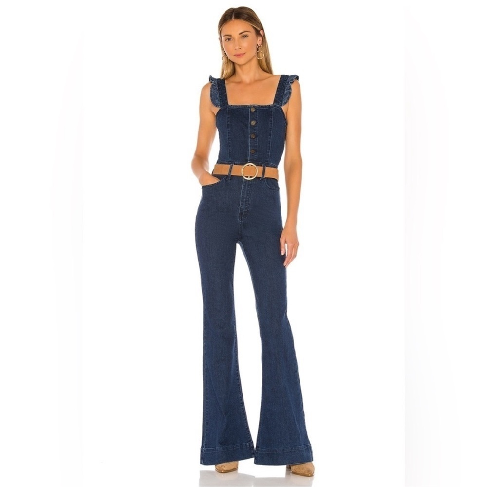 Show Me Your MuMu Rhea Ruffle Denim Jumpsuit